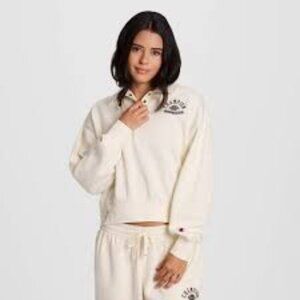 Champion Women's Long Sleeve Fleece 1/4 Snap Cropped Pullover~Creme~M~NWT's